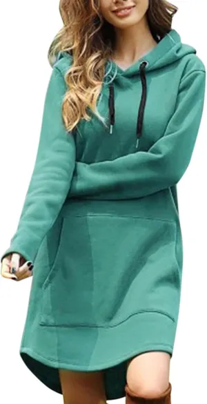 Long Sleeve Dress for Women Lightweight Kangaroo Pocket Hoodie Dress Fall Hoode Sweatshirts Dress for Women
