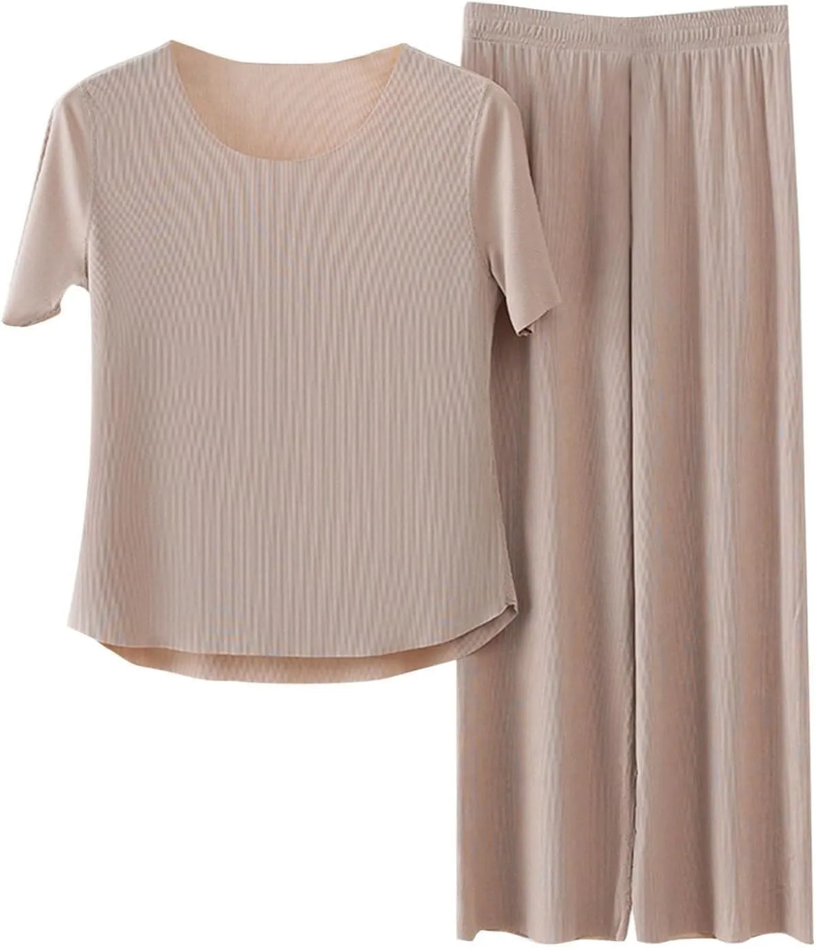 Lounge Sets for Women 2 Piece Pajama Sets 2025 Summer Short Sleeve Ice Silk Plus Size High Waist Wide Leg Soft Sleepwear