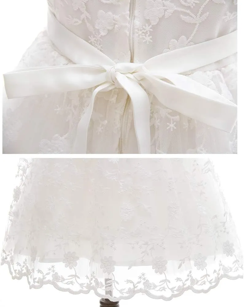 Meiqiduo Baby Girls Lace Christening Baptism Gowns Dresses with Bonnet