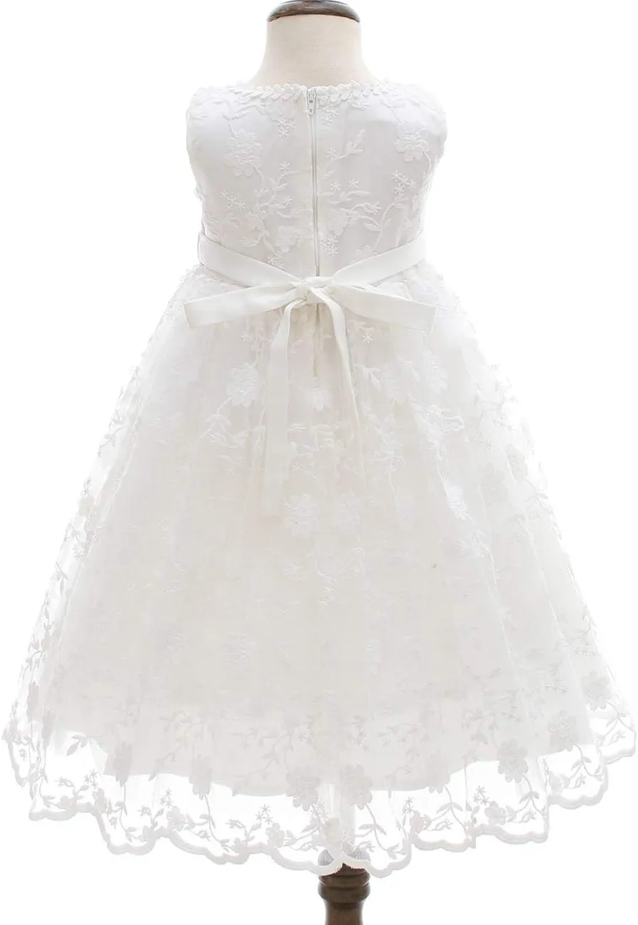 Meiqiduo Baby Girls Lace Christening Baptism Gowns Dresses with Bonnet