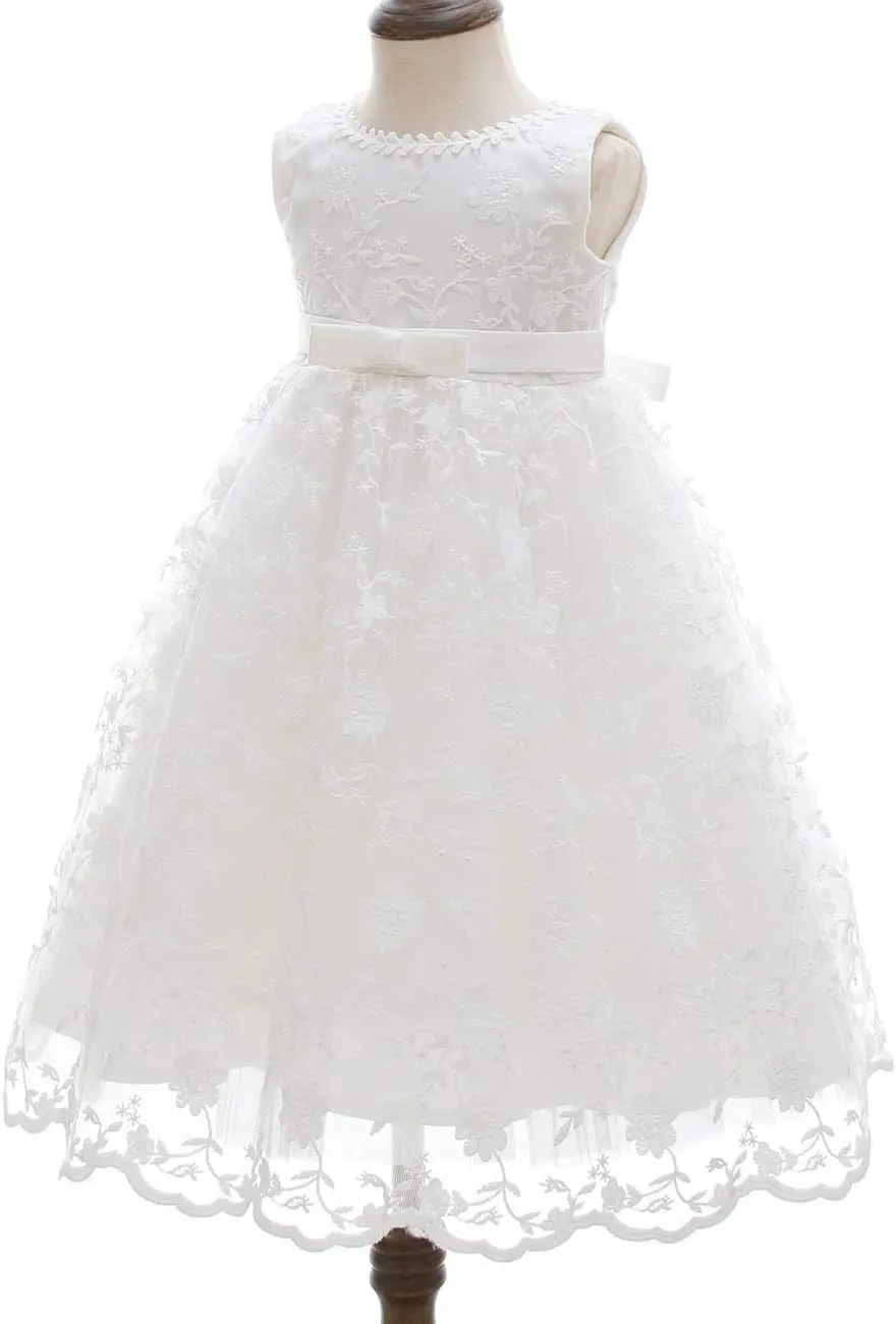 Meiqiduo Baby Girls Lace Christening Baptism Gowns Dresses with Bonnet