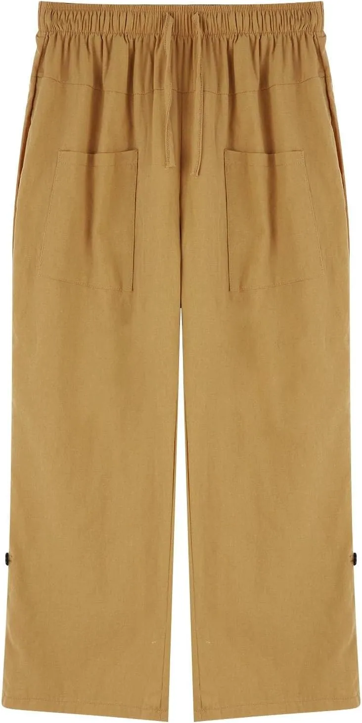 Mens Big and Tall Linen Harem Capri Pants Lightweight Loose Fit 3/4 Short Drawstring Elastic Waist Baggy Yoga Trouser