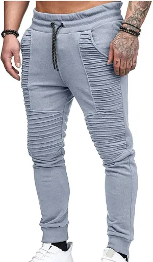 Mens Fashion Stretch Pleated Twill Jogger Sweatpants Big and Tall Lightweight Athletic Tapered Jogger Running Pants
