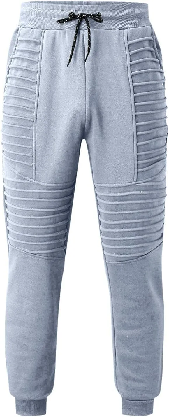 Mens Fashion Stretch Pleated Twill Jogger Sweatpants Big and Tall Lightweight Athletic Tapered Jogger Running Pants