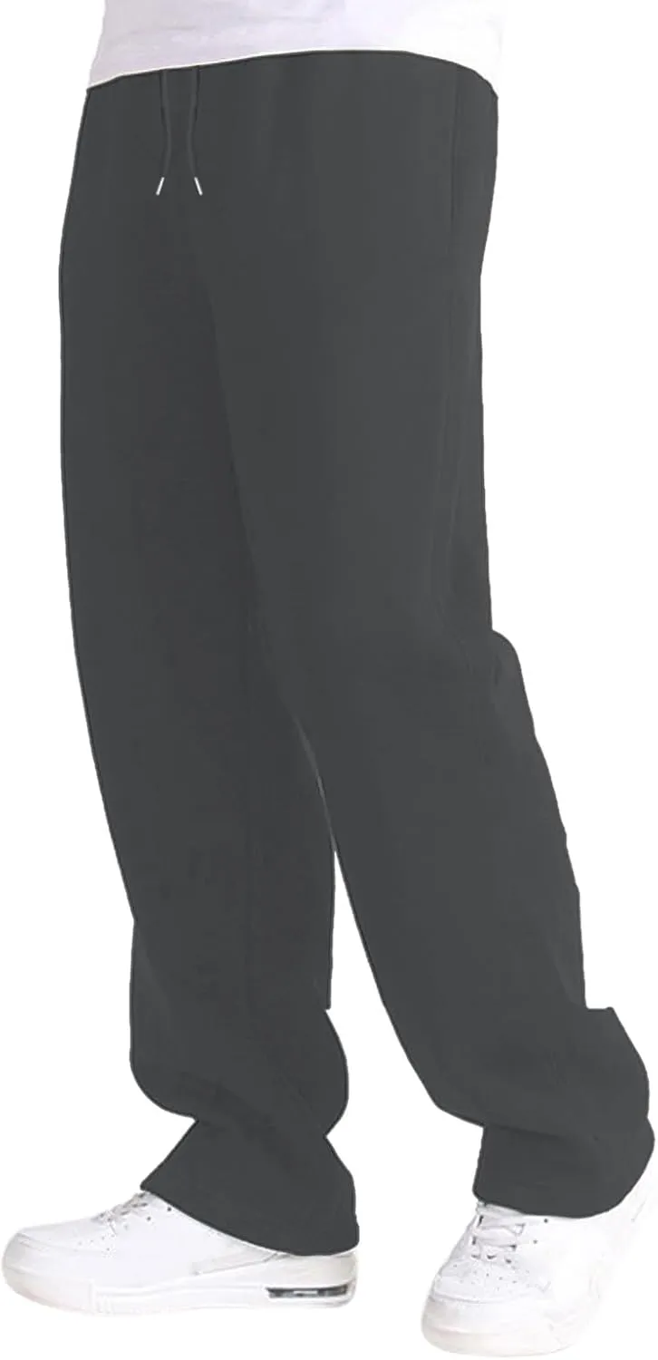Men's Fleece Lined Sweatpants Wide Free Straight Leg Jogging Pants Workout High Waist Yoga Pants with Pockets