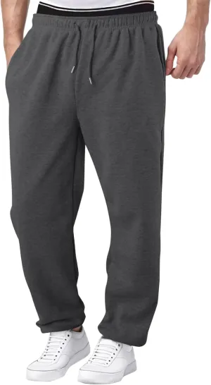Men's Fleece Lined Sweatpants Wide Free Straight Leg Jogging Pants Workout High Waist Yoga Pants with Pockets