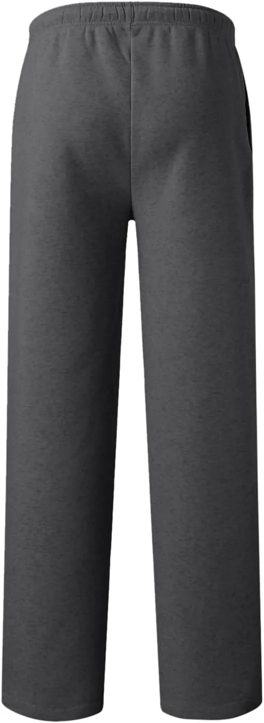 Men's Fleece Lined Sweatpants Wide Free Straight Leg Jogging Pants Workout High Waist Yoga Pants with Pockets