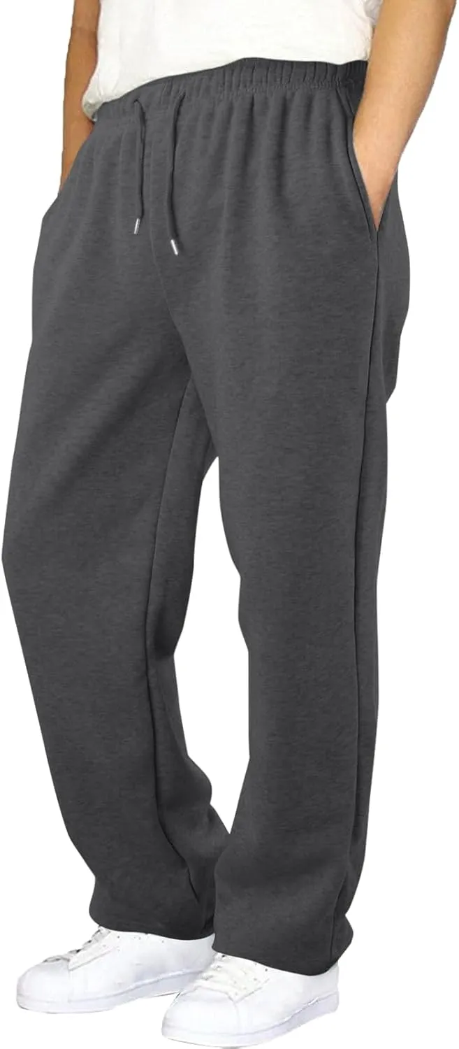 Men's Fleece Lined Sweatpants Wide Free Straight Leg Jogging Pants Workout High Waist Yoga Pants with Pockets