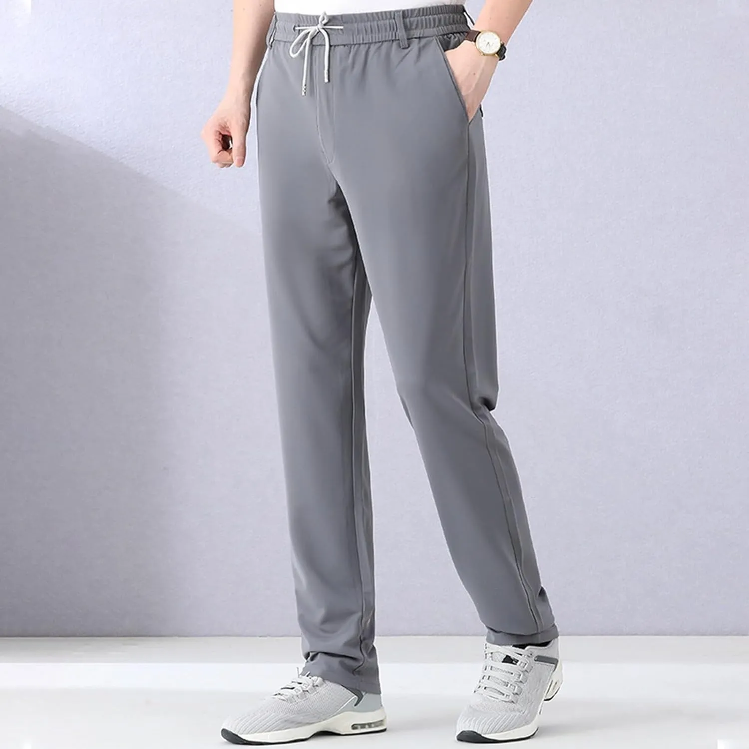 Men's Ice Silk Bottom Sweatpants Baggy Pants Athletic Cozy with Pockets Trousers Joggers High Waisted Size 13 Men Pants