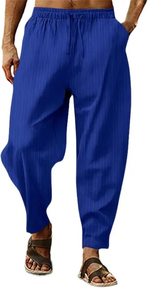 Mens Linen Cotton Yoga Casual Pants for Summer Drawstring Beach Trousers Loose Fit Baggy Lounge Jogger Sweatpants