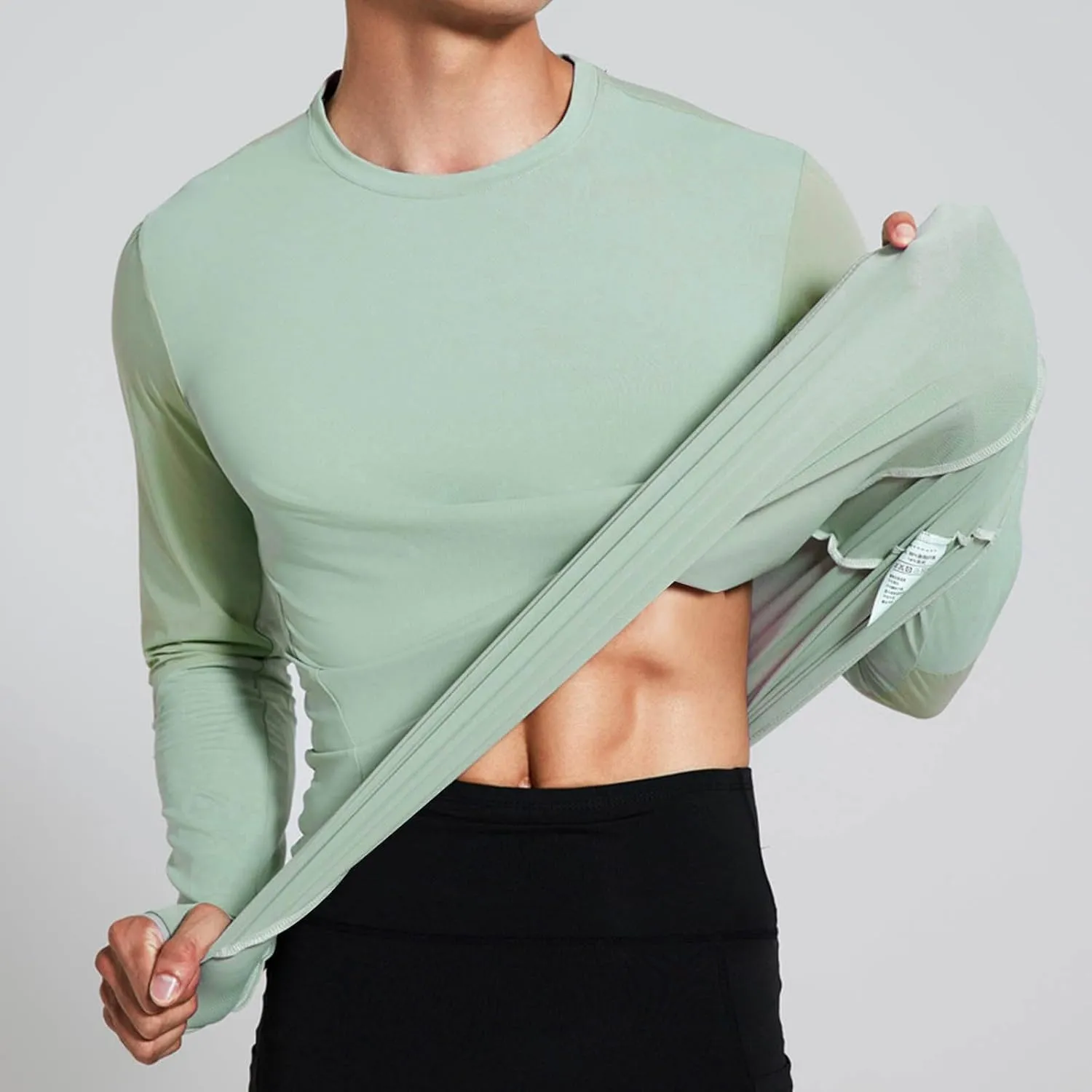 Mens Long Sleeve Shirts UPF 50  UV Sun Protection Athletic Shirt for Hiking Running Workout Rash Guard with Thumb Hole