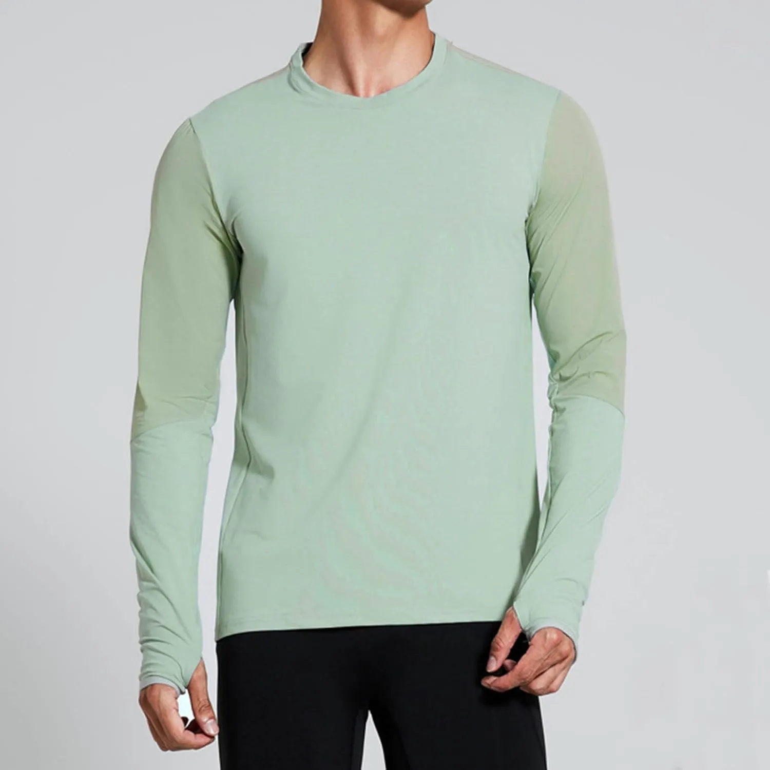 Mens Long Sleeve Shirts UPF 50  UV Sun Protection Athletic Shirt for Hiking Running Workout Rash Guard with Thumb Hole