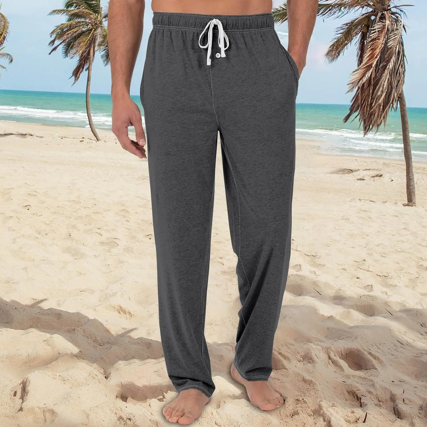 Mens Pajama Pants, Soft Cotton Sleep Lounge Pants Solid Plaid Comfort Soft Sleep Pant with Pockets and Drawstring
