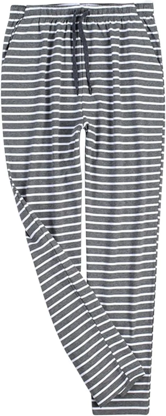 Mens Pajamas Bottom Plus Size Trousers Pants for Man Soft Rayon Thin Striped Basic Pajama Long Leg Lounge Pants Y2K