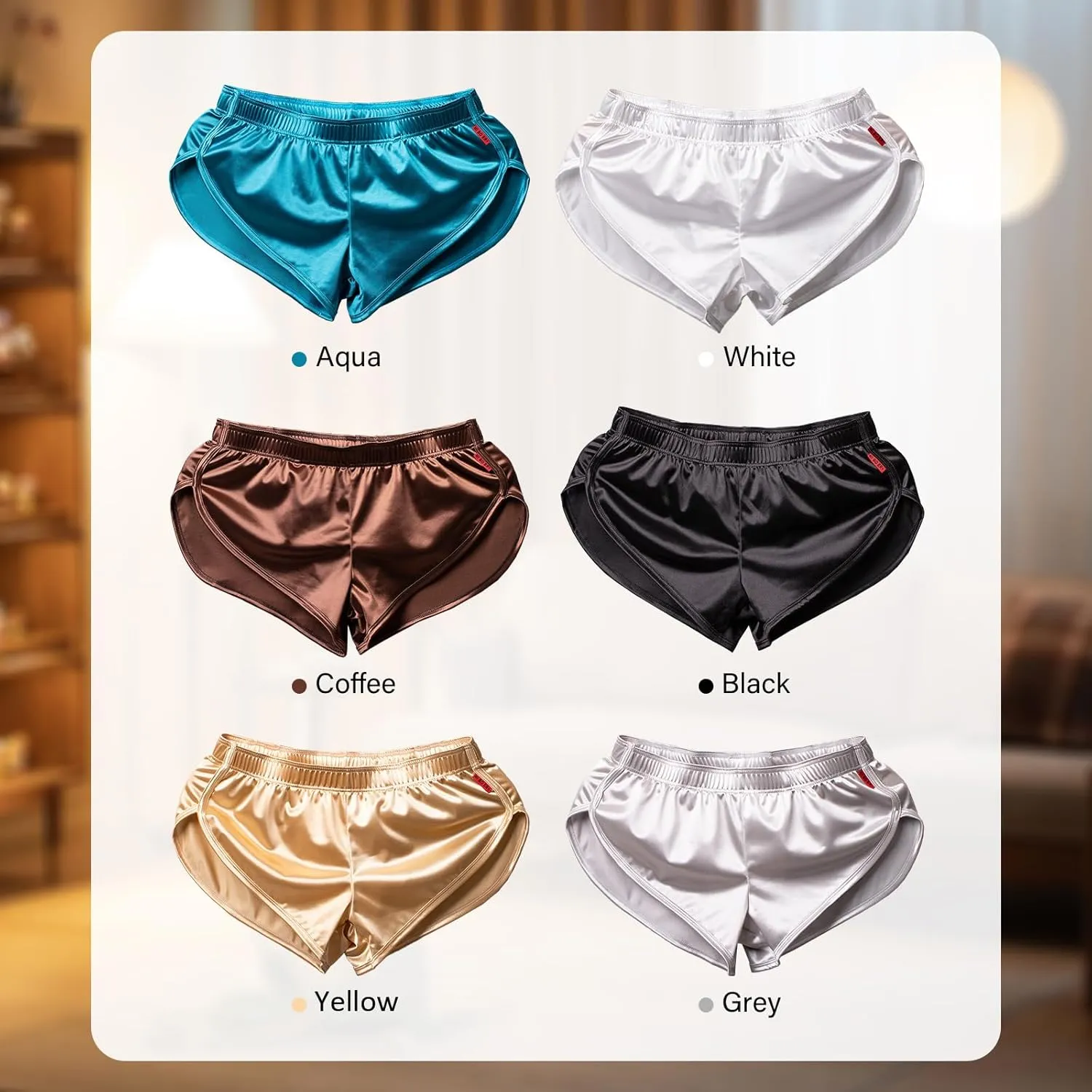 Mens Satin Boxer Briefs Silk Boxers with Pouch Lounge Shorts Split Side Pajama Bottoms Running Sweatshorts