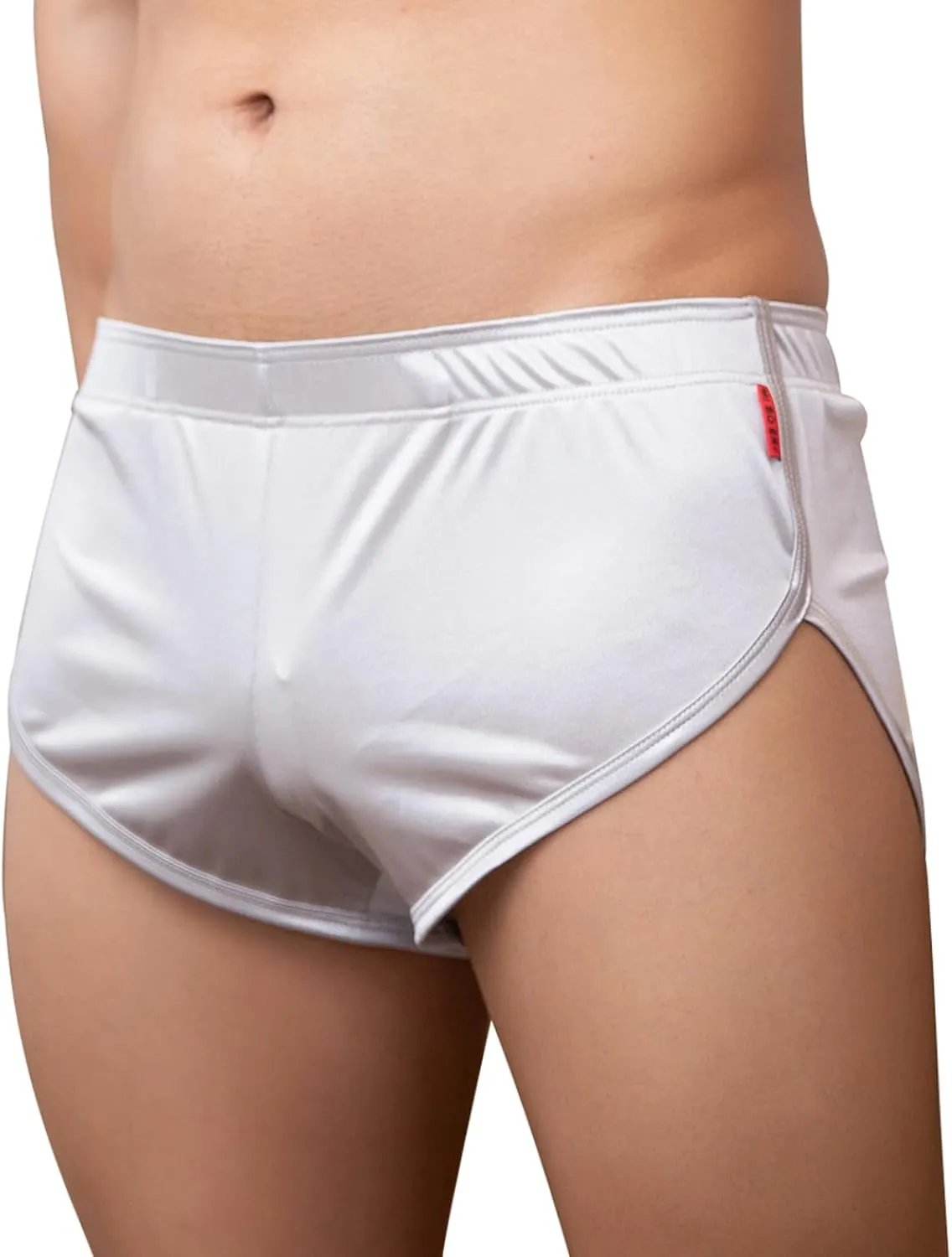 Mens Satin Boxer Briefs Silk Boxers with Pouch Lounge Shorts Split Side Pajama Bottoms Running Sweatshorts