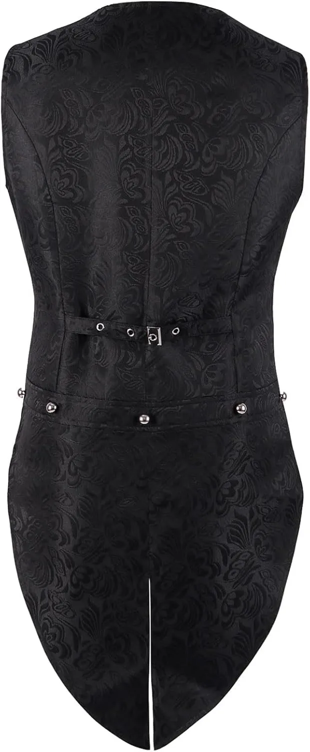 Men's Sleeveless Long Trench Coat Gothic Vintage Vest Medieval Costume Swallowtail Renaissance Slim Jacket