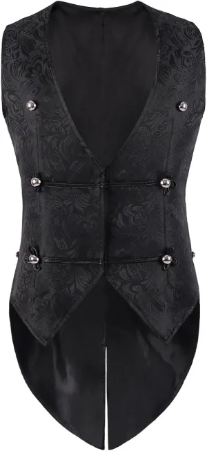 Men's Sleeveless Long Trench Coat Gothic Vintage Vest Medieval Costume Swallowtail Renaissance Slim Jacket