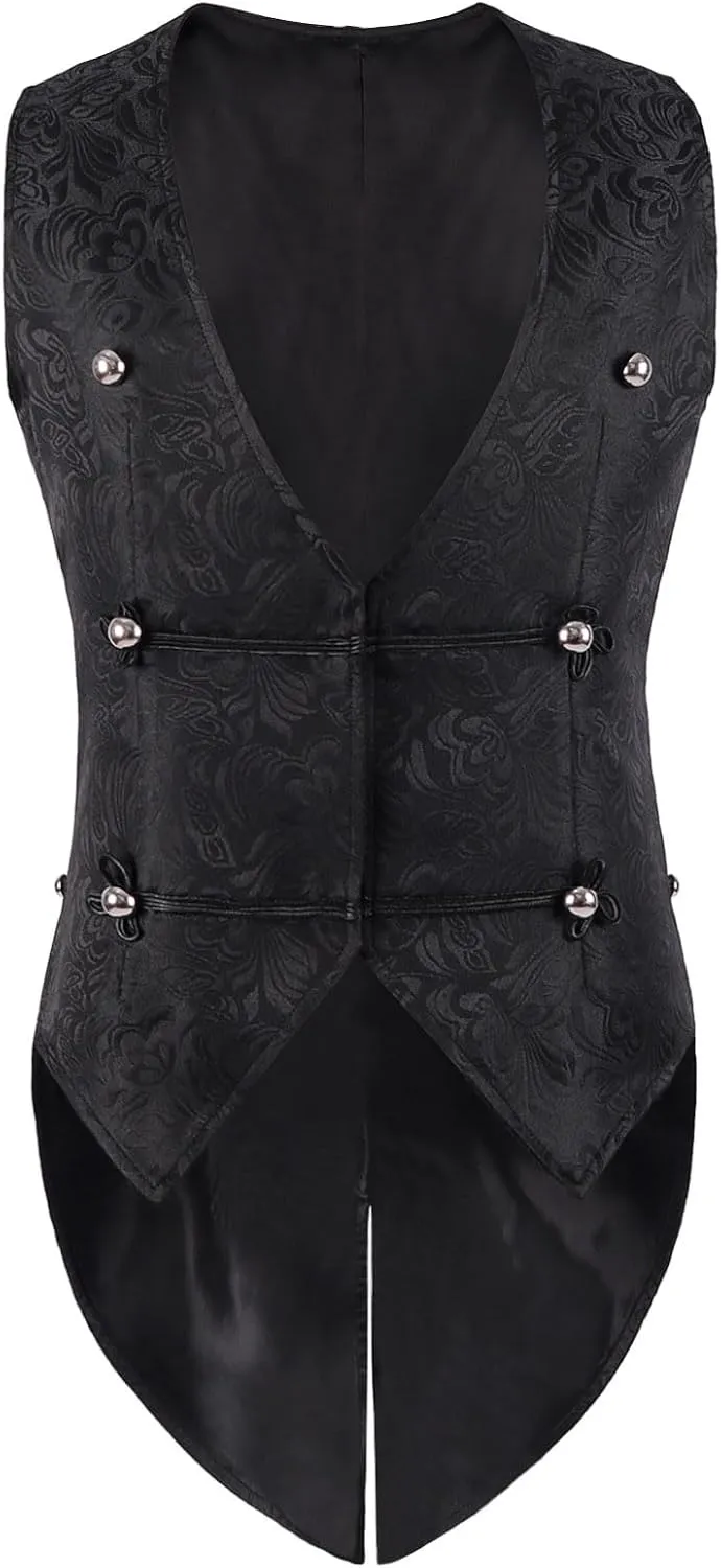 Men's Sleeveless Long Trench Coat Gothic Vintage Vest Medieval Costume Swallowtail Renaissance Slim Jacket