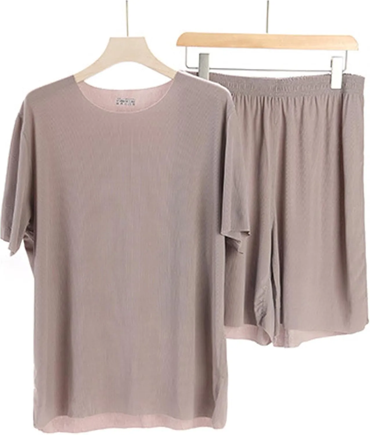 Mens Sliky Pajama Sets Summer Homewear 2 Piece Outfits Short Sleeve Crewneck T-Shirts and Shorts Basic Sleep Set