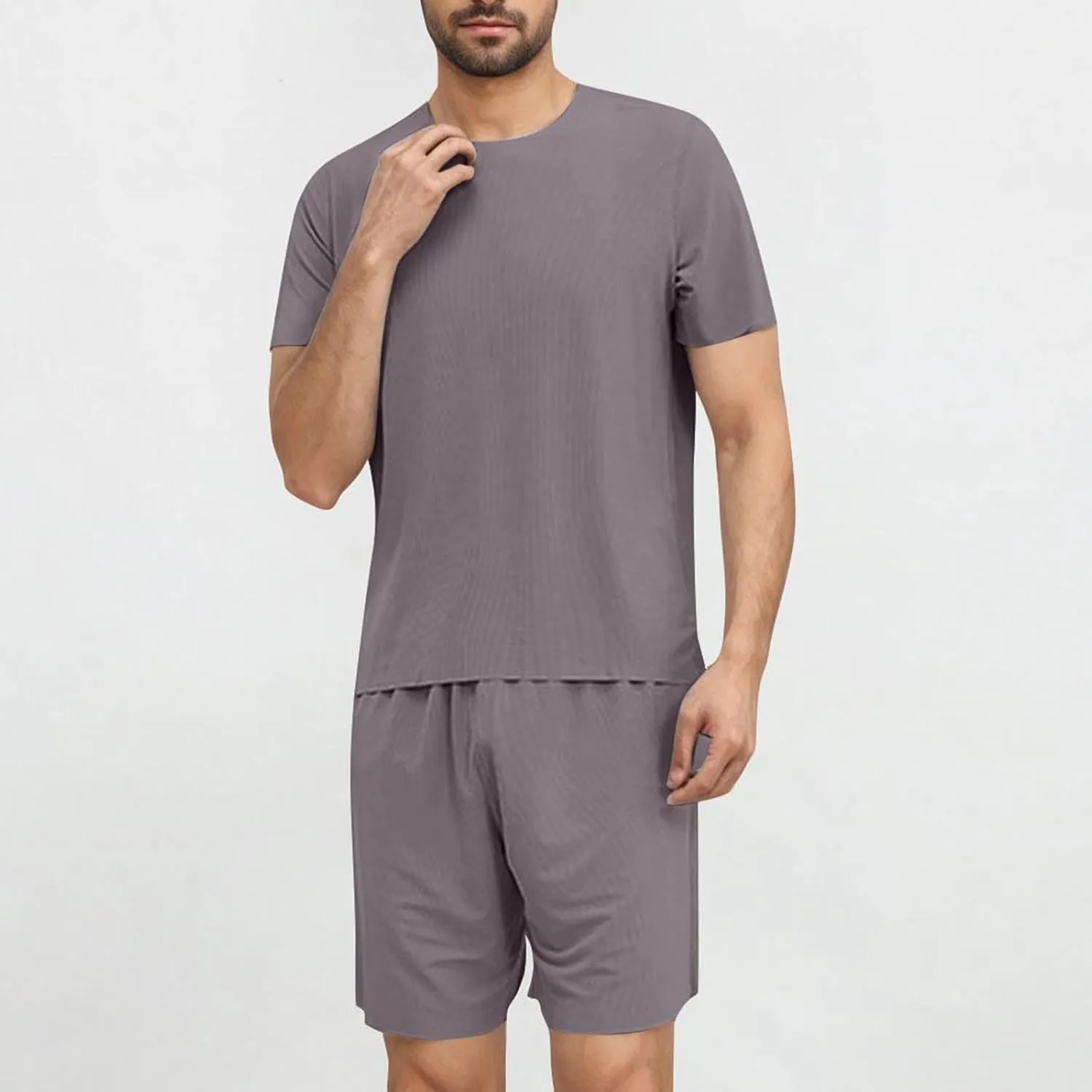 Mens Sliky Pajama Sets Summer Homewear 2 Piece Outfits Short Sleeve Crewneck T-Shirts and Shorts Basic Sleep Set