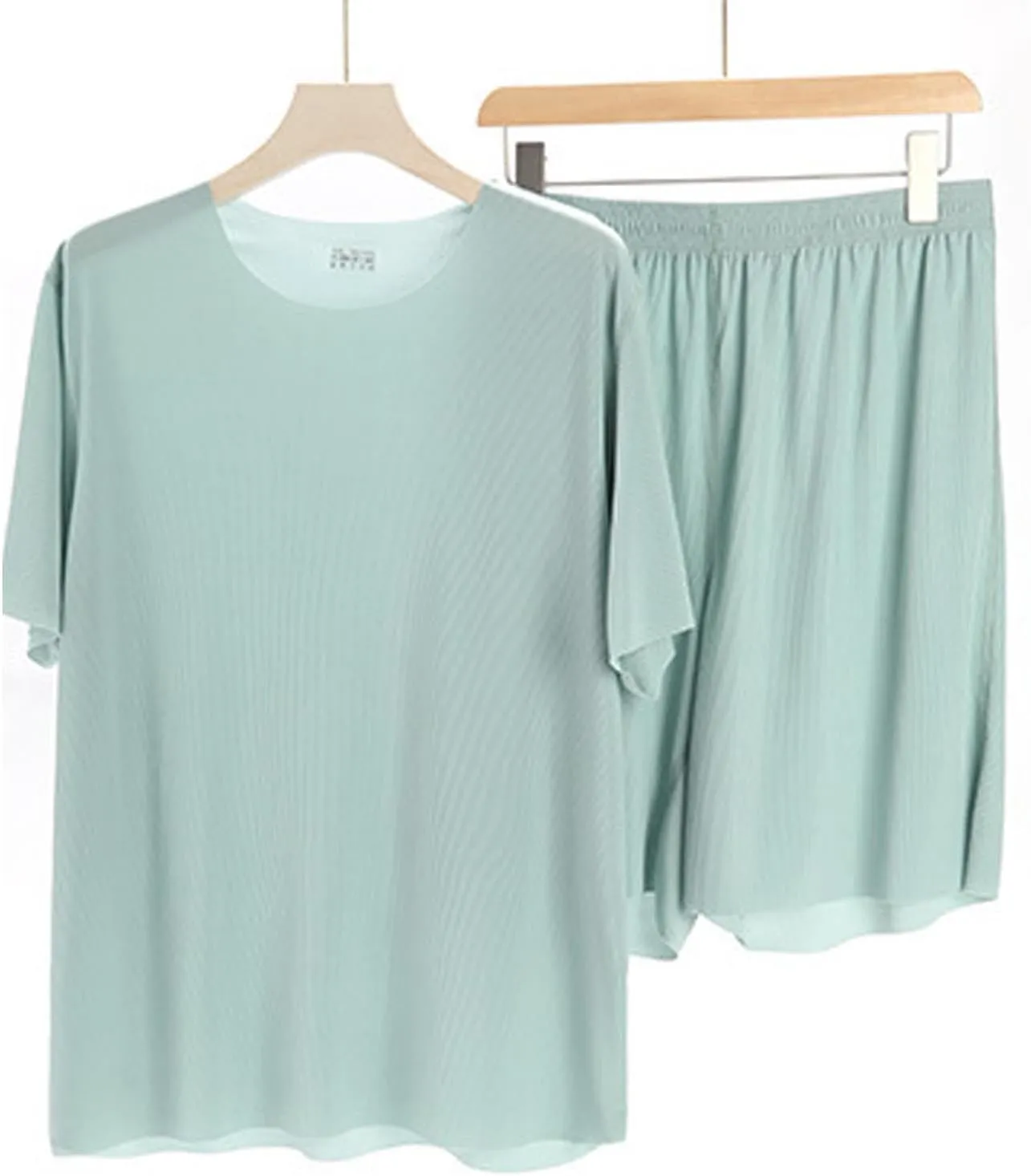 Mens Sliky Pajama Sets Summer Homewear 2 Piece Outfits Short Sleeve Crewneck T-Shirts and Shorts Basic Sleep Set
