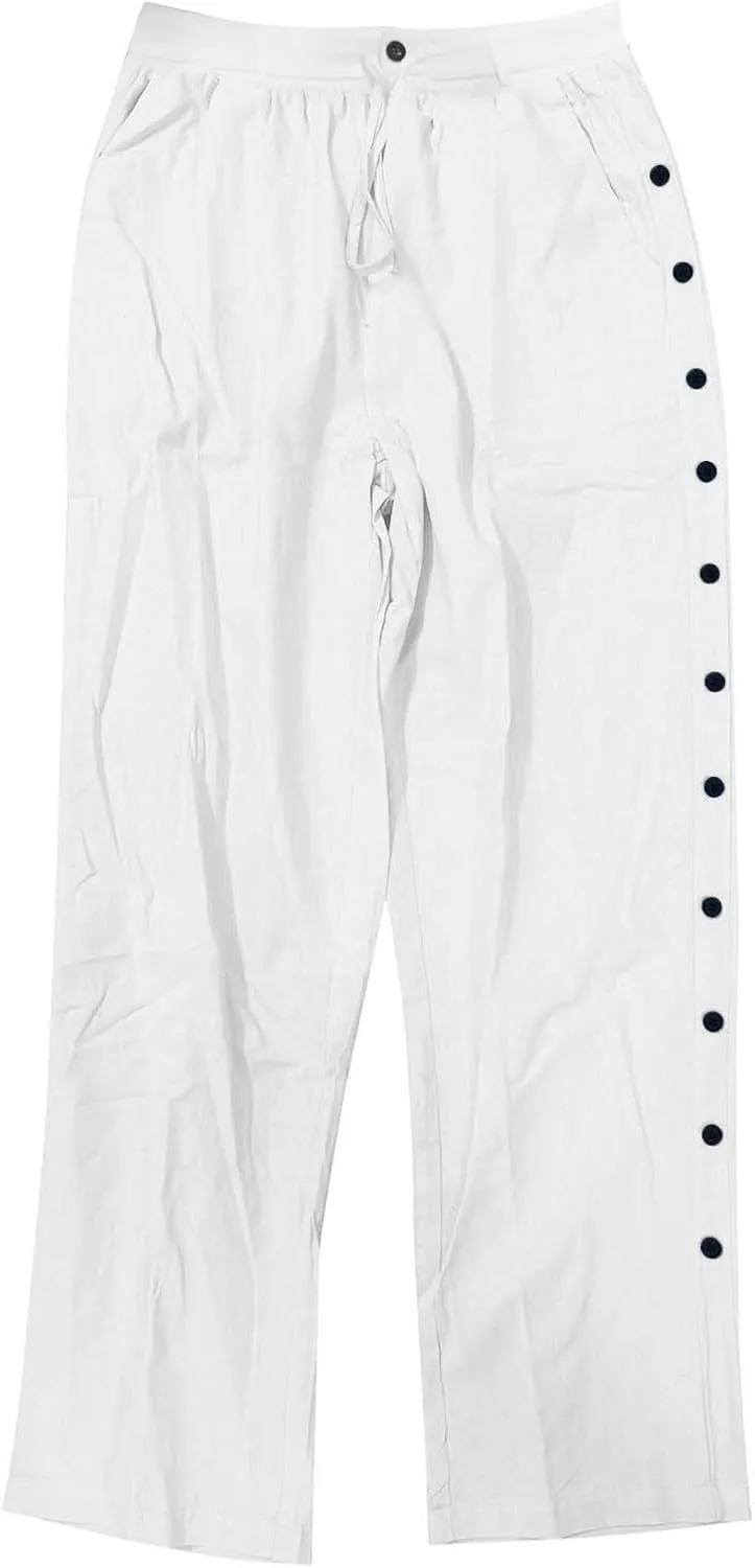 Mens Tailored Wide Leg Pants Linen Beach Summer Pants Elastic Waist Drawstring Casual Loose Yoga Hawaiian Trousers