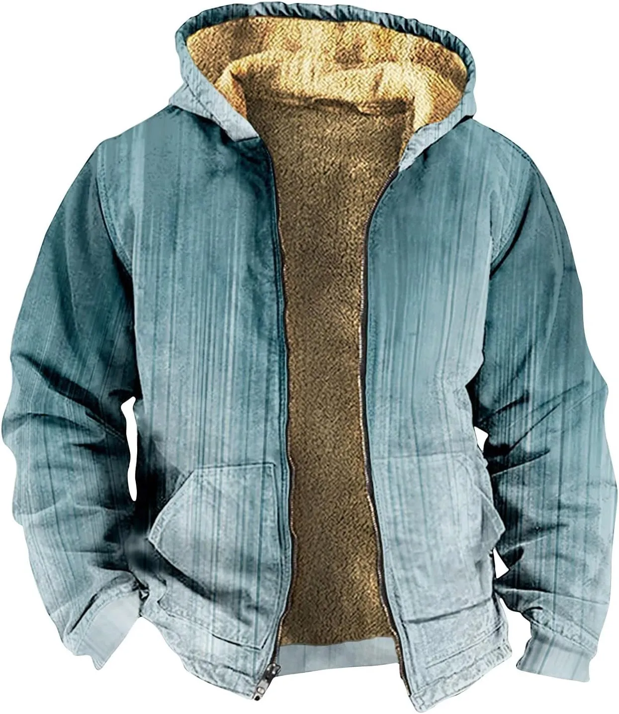 Mens Vintage Fleece Jacket Sherpa Lined Winter Coats Winter Warm Tactical Jackets Quilted Down Varsity Coat Hooded