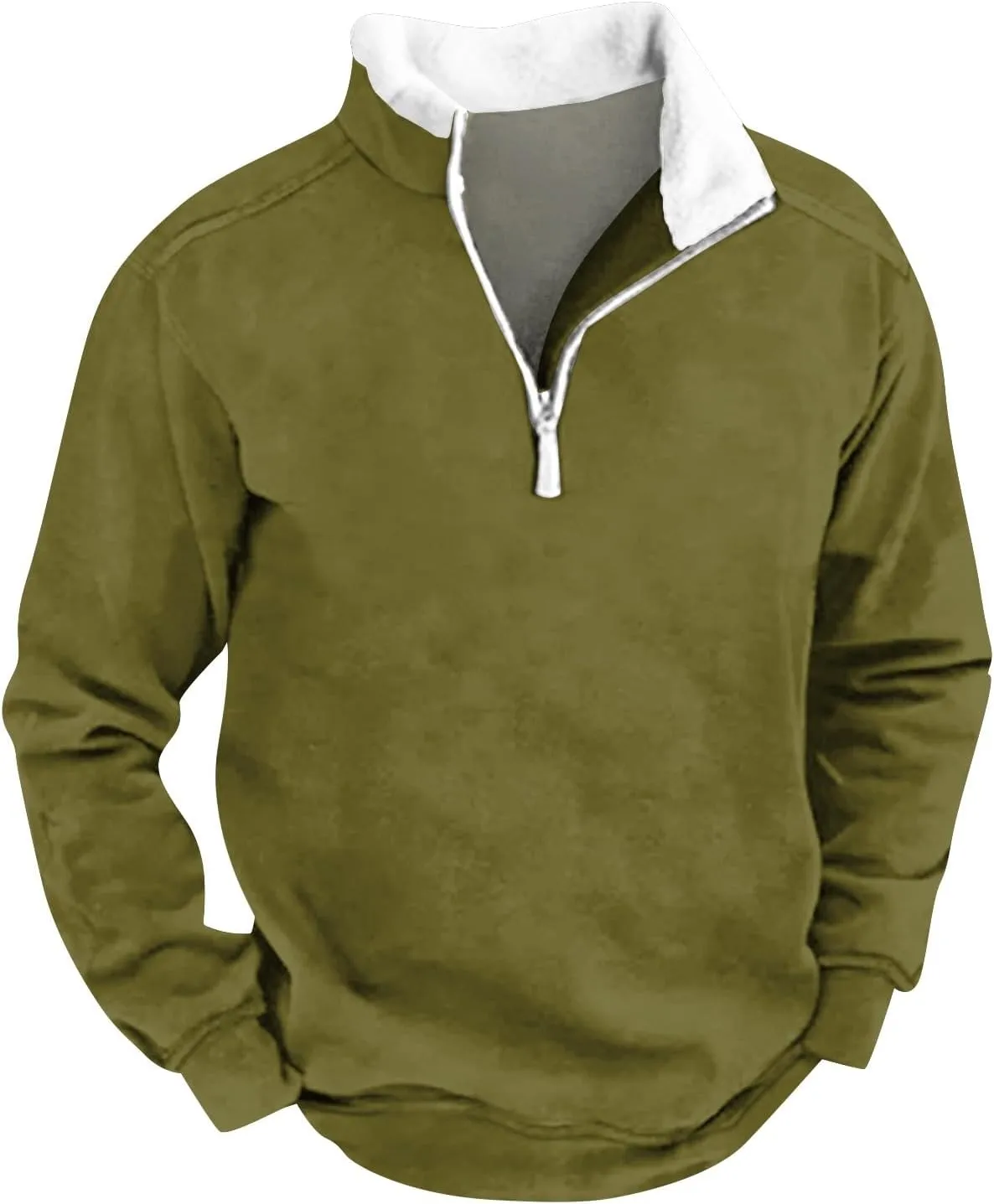 Men's Vintage Western Cowboy Zipper Sweatshirt Winter Warm Pullover 1/4 Zip Stand Collar Fit Casual Tactical Jacket