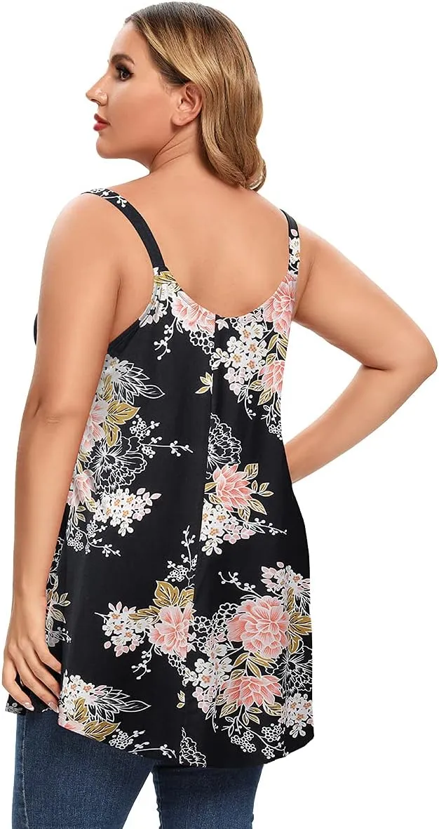 MONNURO Plus Size Camisole V Neck Button Cami Tank Tops Women's Sleeveless T-Shirt Tunics