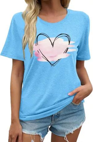 Oversized Tshirts for Women Crewneck Summer Short Sleeve Loose Graphic Basic Tees I Love My Girlfriend T Shirt