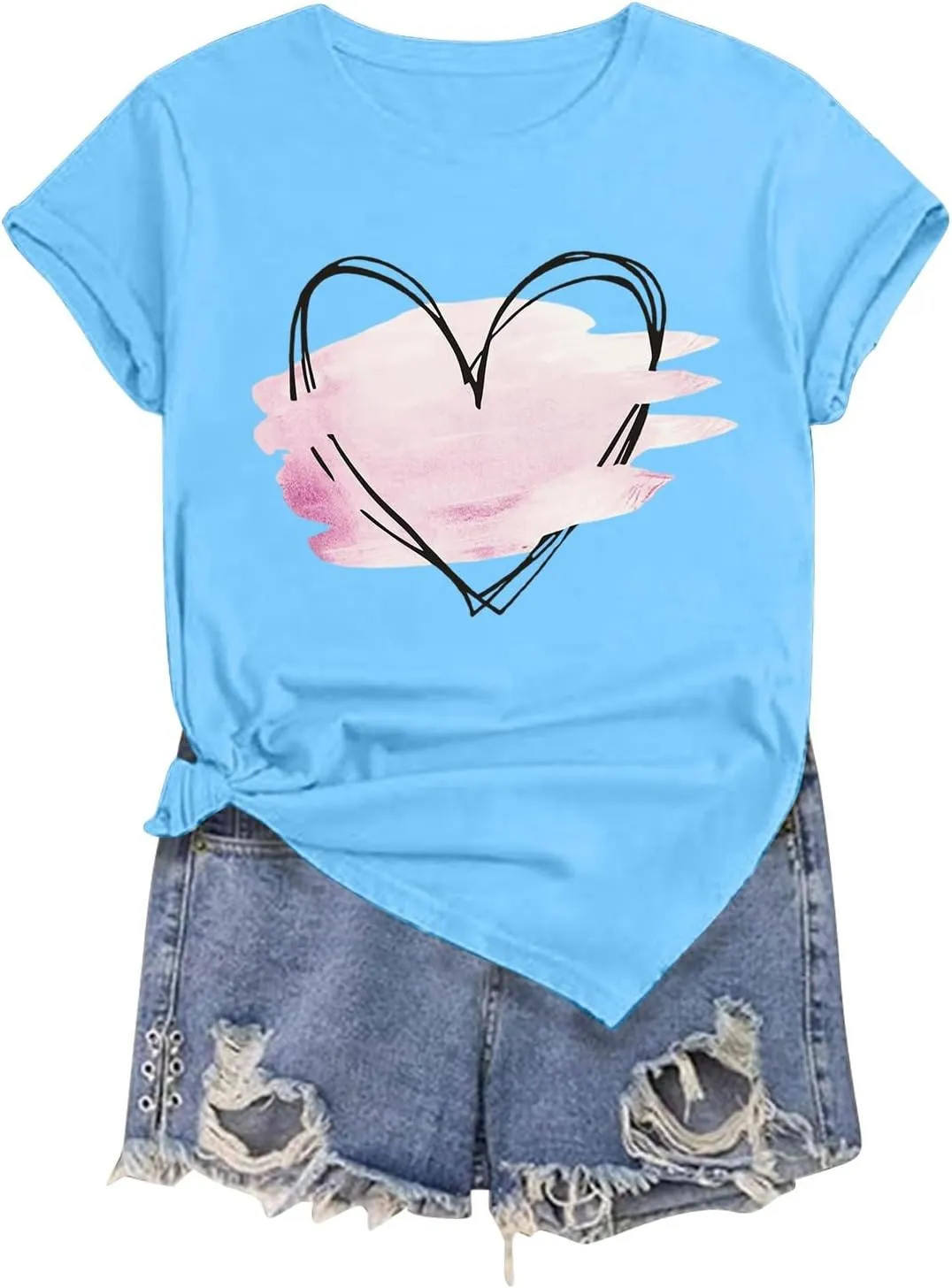 Oversized Tshirts for Women Crewneck Summer Short Sleeve Loose Graphic Basic Tees I Love My Girlfriend T Shirt