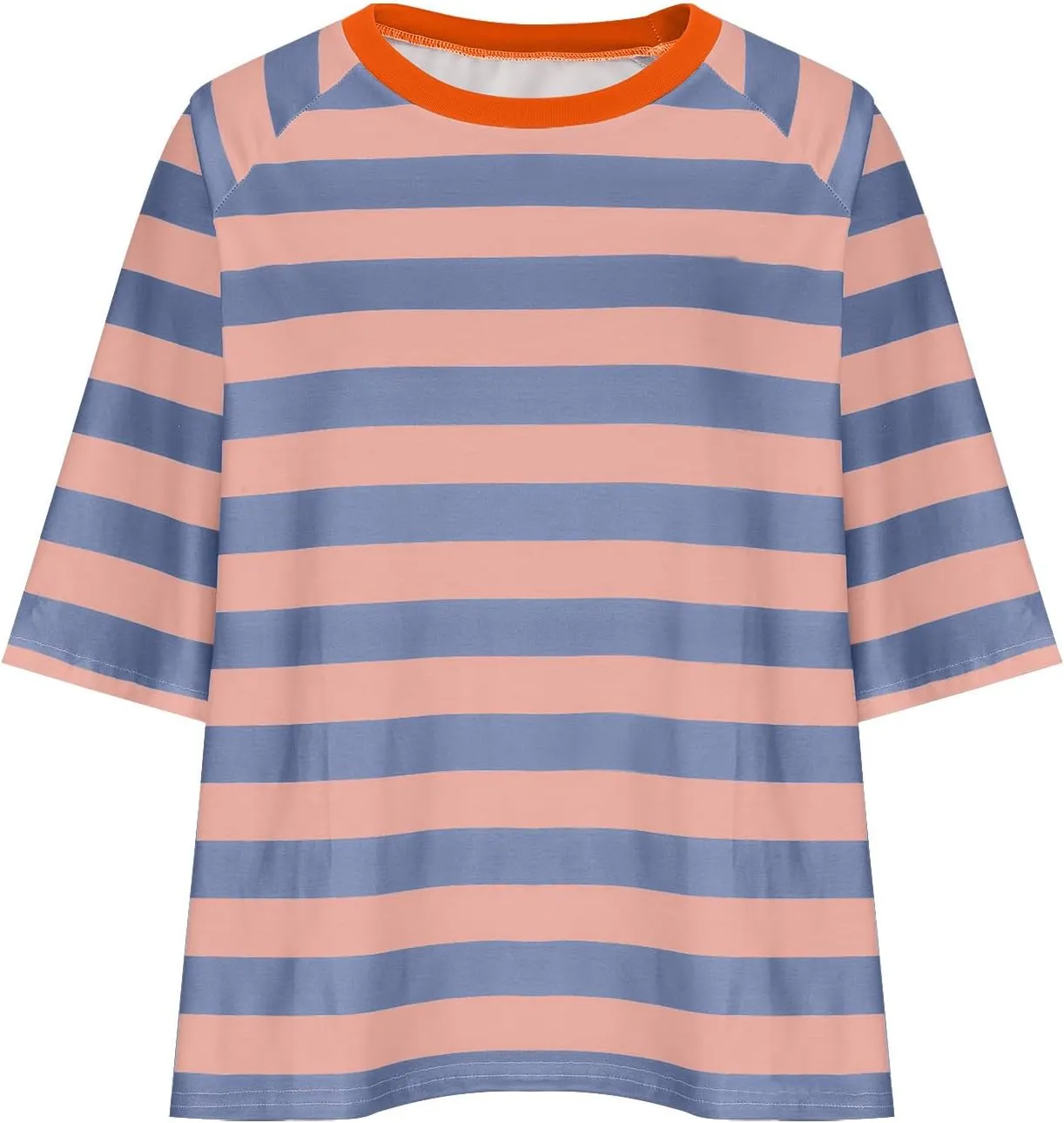 Oversized Tshirts for Women Summer 3/4 Length Sleeve Tops Casual Striped Crew Neck Tee Fashion Loose Clothes 2024
