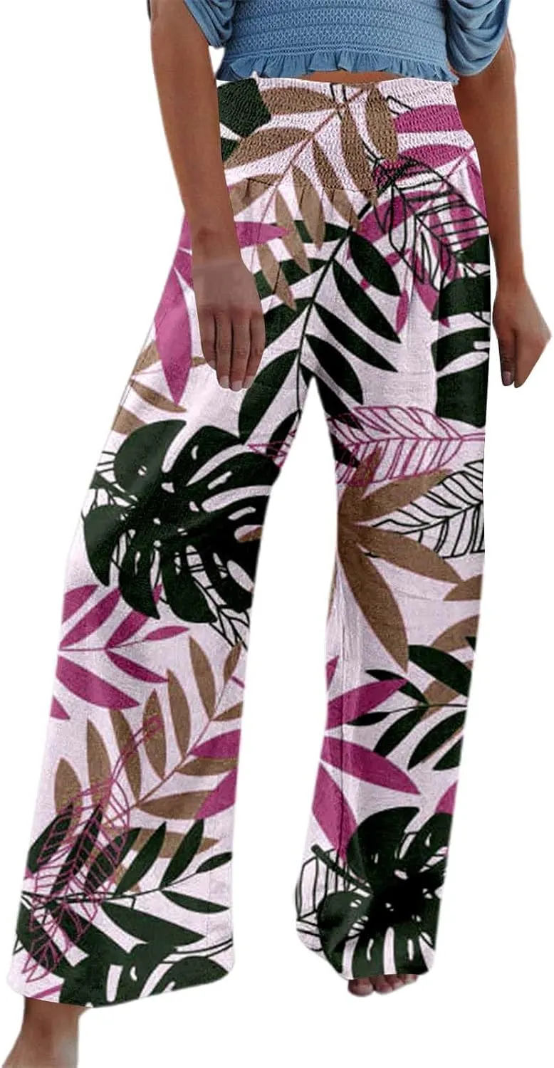 Pants Women Baggy with Tummy Control Crossover Waist and Wide Leg with Pockets-Lounge Lightweight Workout Joggers