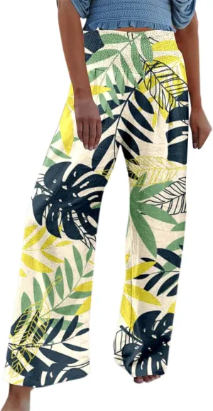 Pants Women Baggy with Tummy Control Crossover Waist and Wide Leg with Pockets-Lounge Lightweight Workout Joggers