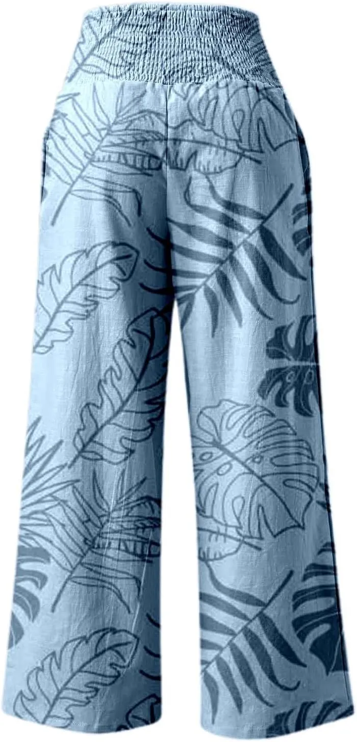 Pants Women Baggy with Tummy Control Crossover Waist and Wide Leg with Pockets-Lounge Lightweight Workout Joggers