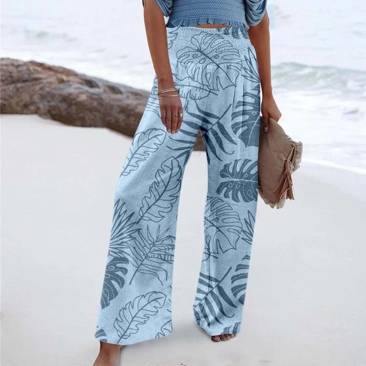 Pants Women Baggy with Tummy Control Crossover Waist and Wide Leg with Pockets-Lounge Lightweight Workout Joggers