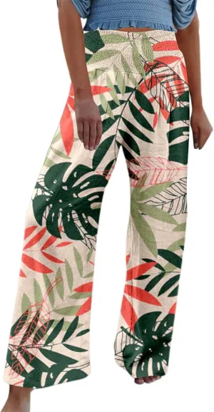 Pants Women Baggy with Tummy Control Crossover Waist and Wide Leg with Pockets-Lounge Lightweight Workout Joggers
