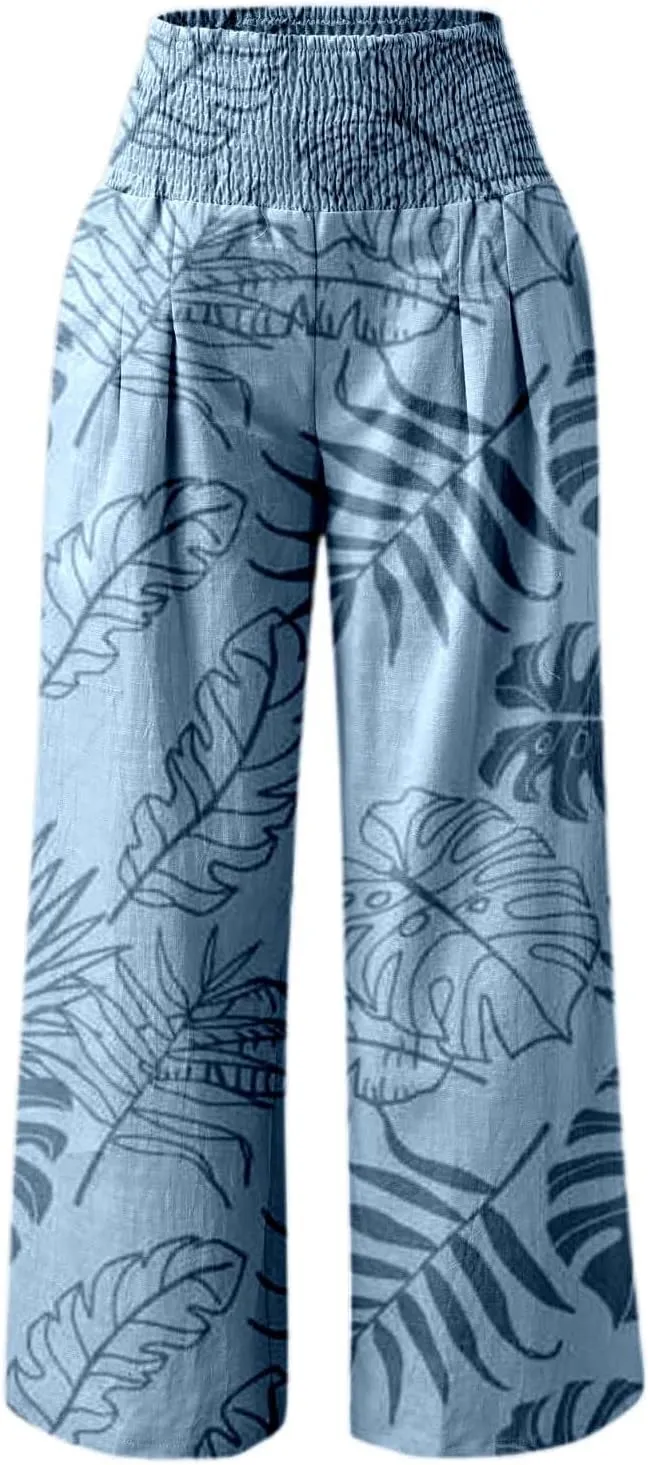 Pants Women Baggy with Tummy Control Crossover Waist and Wide Leg with Pockets-Lounge Lightweight Workout Joggers