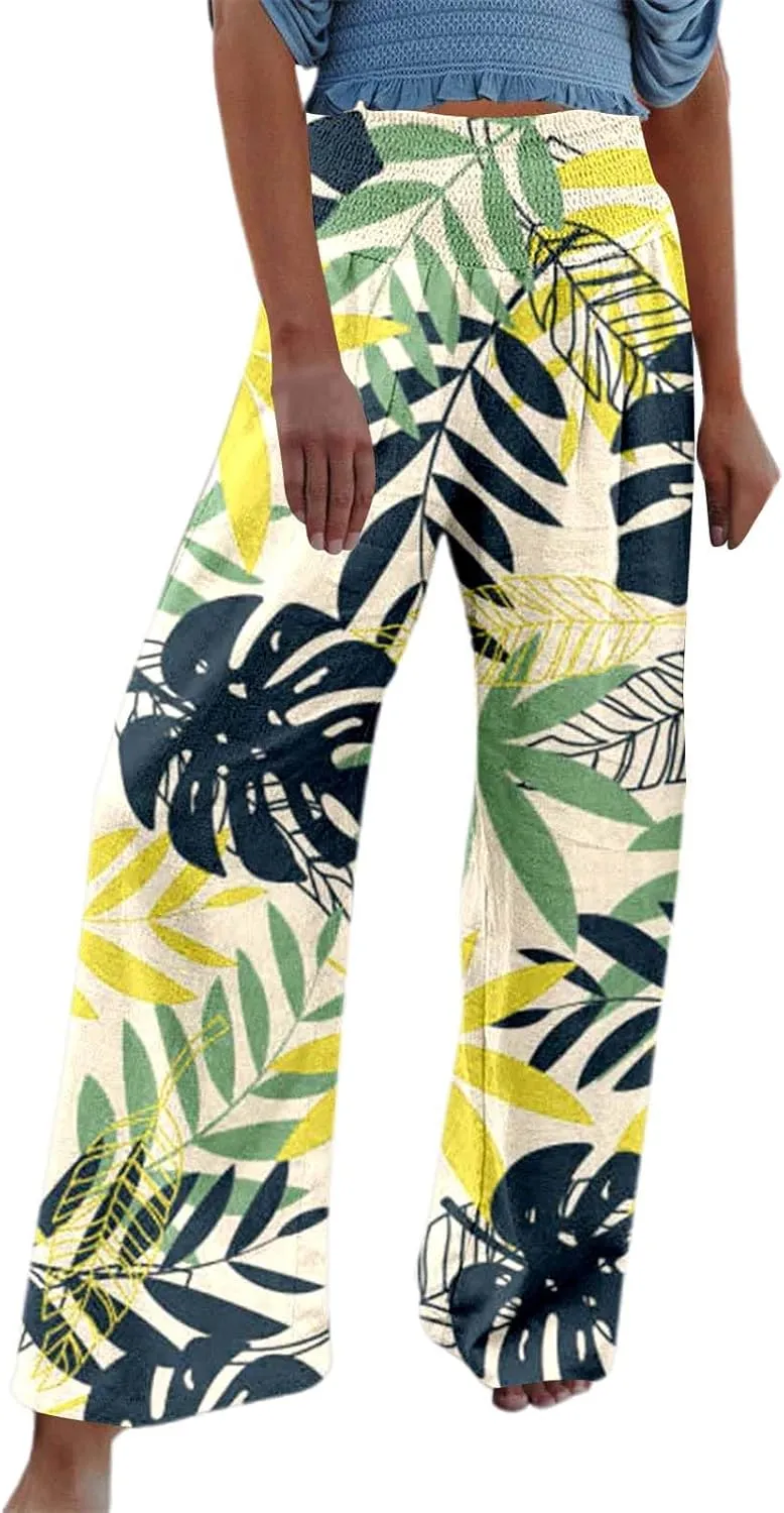 Pants Women Baggy with Tummy Control Crossover Waist and Wide Leg with Pockets-Lounge Lightweight Workout Joggers
