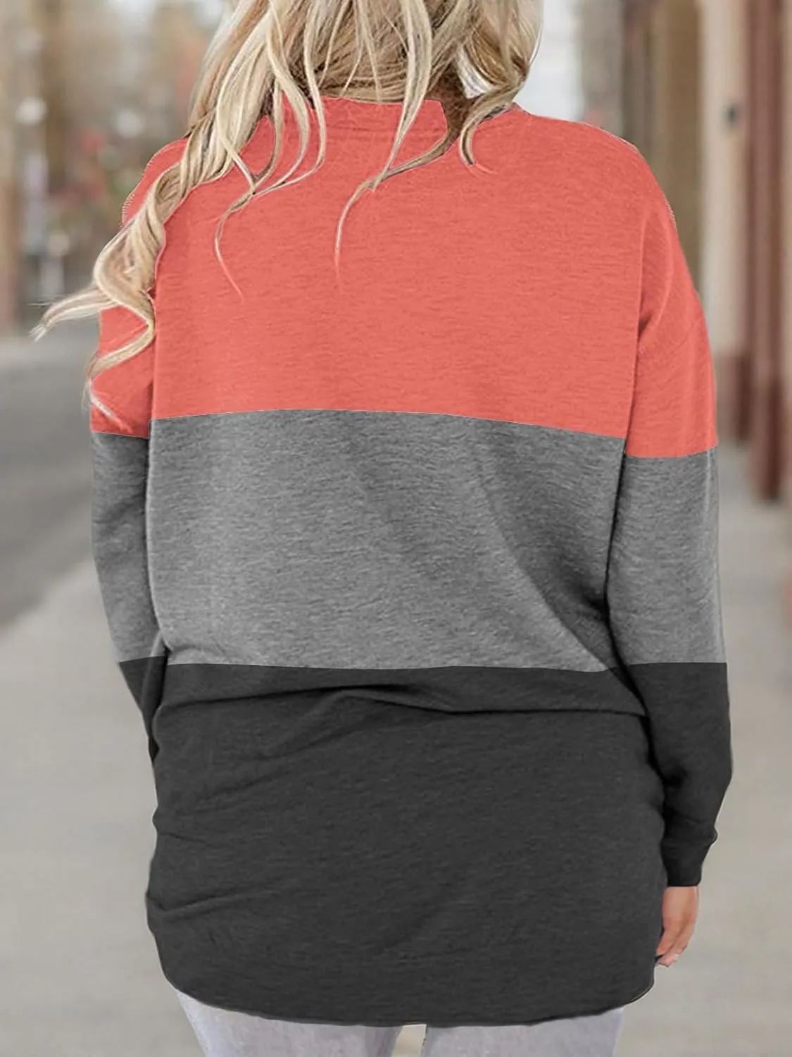 ROSRISS Plus-Size-Tops for Women Long Sleeve V Neck Shirts Oversized Pockets Tunics