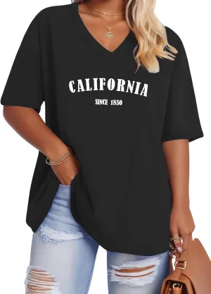ROSRISS Plus-Size Tops for Women Oversized V Neck Shirts Drop Shoulder Tunics XL-5XL