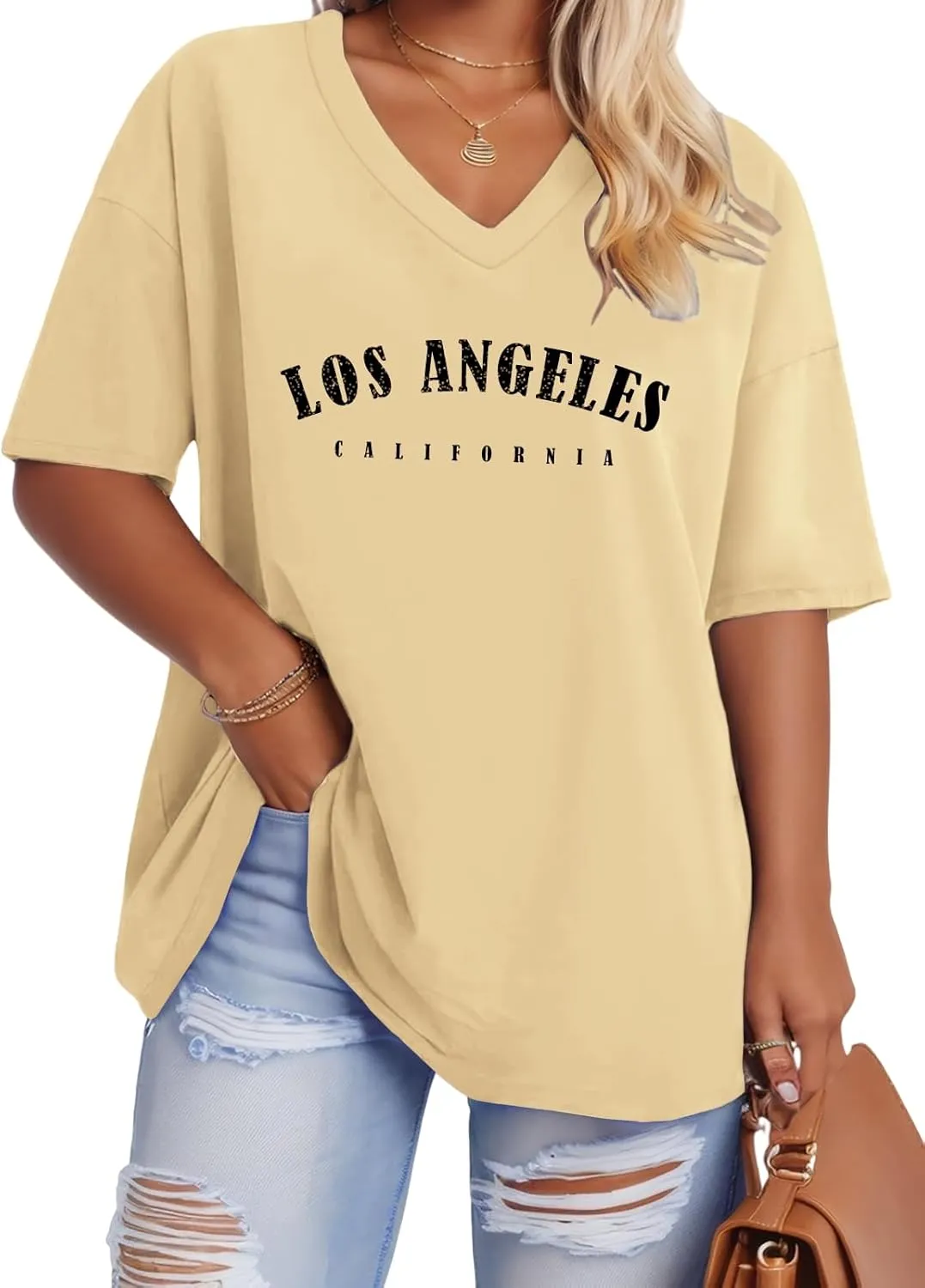 ROSRISS Plus-Size Tops for Women Oversized V Neck Shirts Drop Shoulder Tunics XL-5XL