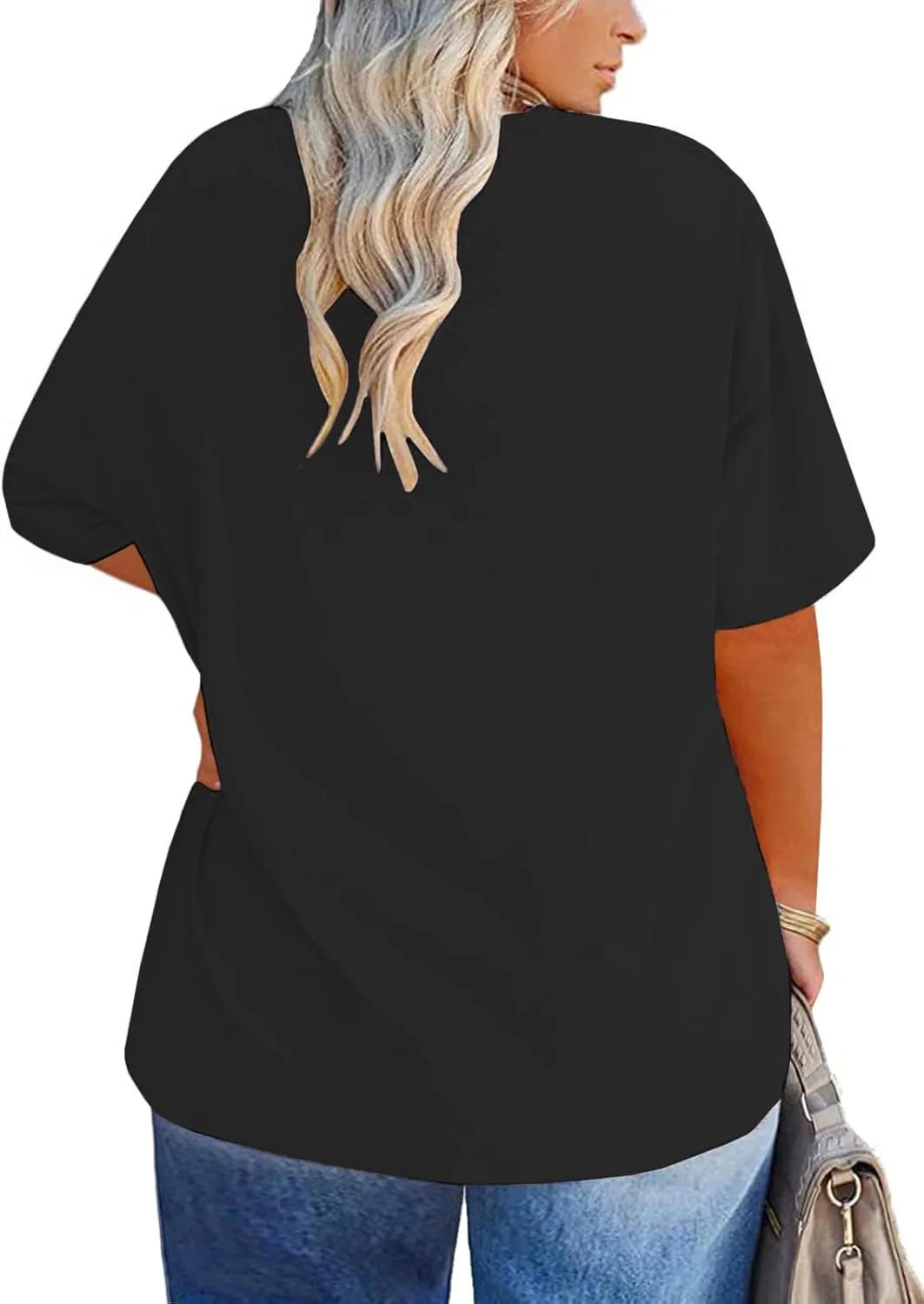 ROSRISS Plus-Size Tops for Women Oversized V Neck Shirts Drop Shoulder Tunics XL-5XL