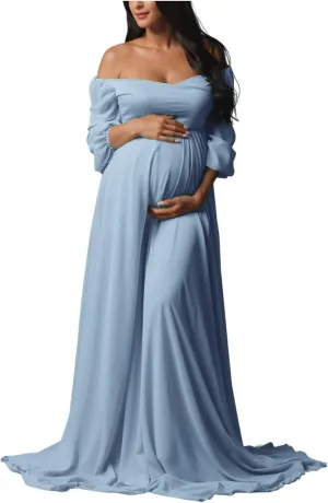 Sevintage Maternity Dress for Photoshoot Long Sleeve Chiffon Elegant Pregnancy Dresses Baby Shower Gowns