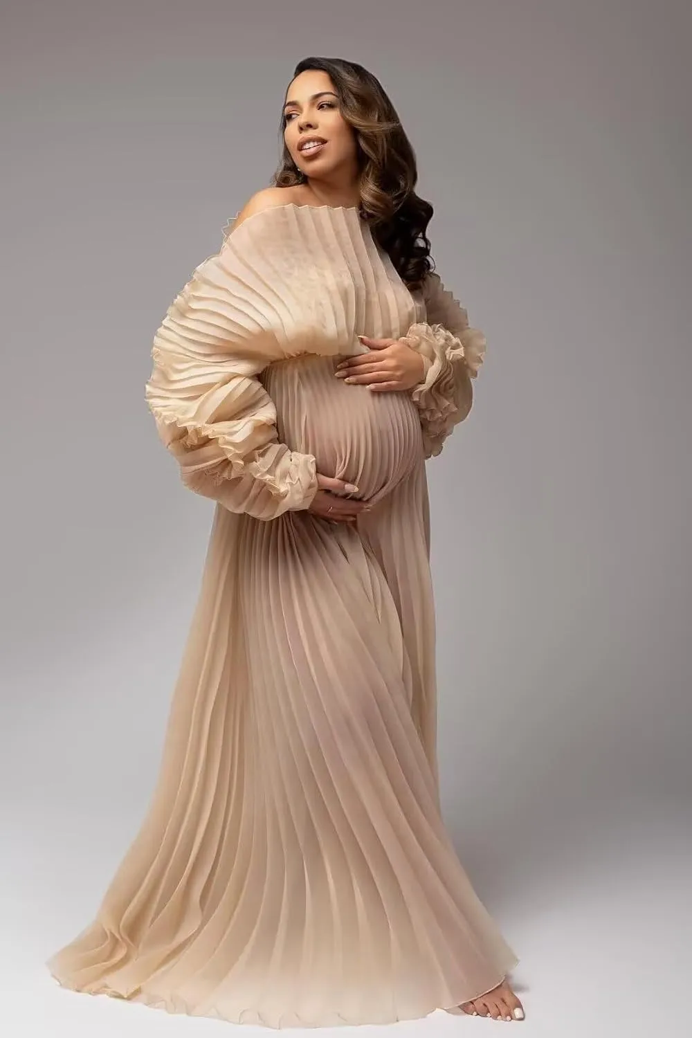 Sheer Tulle Maternity Dresses for Photoshoot Puffy Ruffle Outfit Maxi Pregnancy Dress for Baby Shower