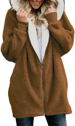 Sherpa Jackets for Women 2023 Plus Size Full Zip Up Hooded Fuzzy Fleece Jacket Trendy Warm Winter Coat Plush Hoodies Outwear