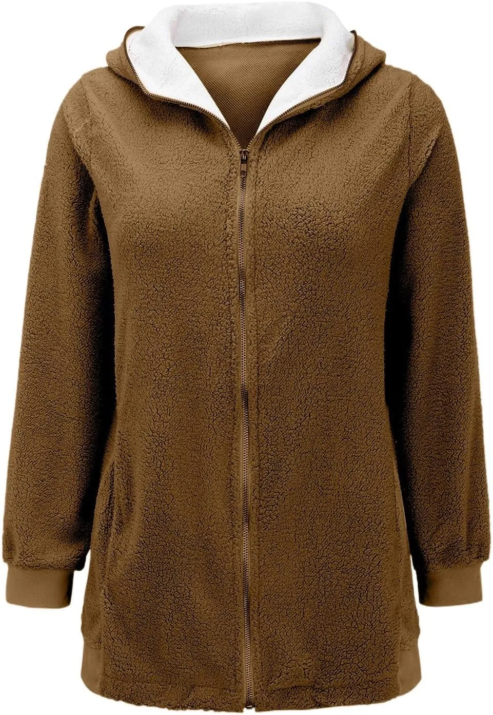 Sherpa Jackets for Women 2023 Plus Size Full Zip Up Hooded Fuzzy Fleece Jacket Trendy Warm Winter Coat Plush Hoodies Outwear