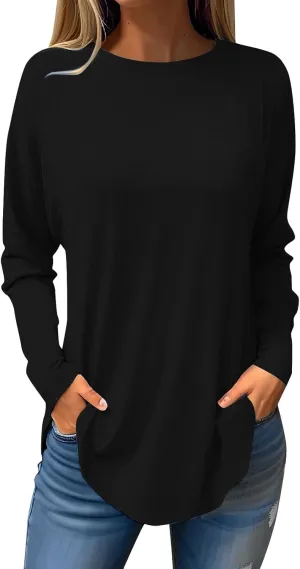 Shirts for Women Dressy Casual Fall Solid Tunic Tops Blouses Casual Long Sleeve Sexy Tops Winter Crew Neck Sweatshirts