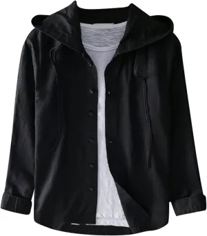 Spring and Summer New Men's Loose Fashion Sunscreen Hooded Long Sleeve Solid Color Linen Shirt Floral Sleeve Men Shirt